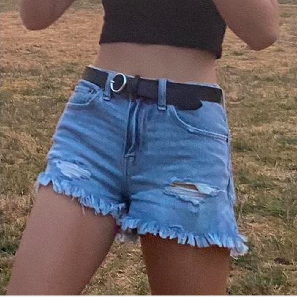 Abercrombie & Fitch Blue Jean Shorts Distressed Asymmetrical Hem